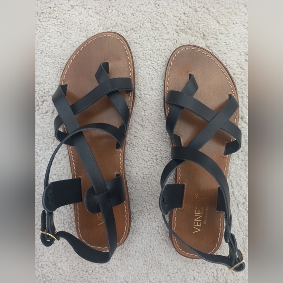 Venezia black leather sandals Size 9 US- 40EU - Picture 7 of 8